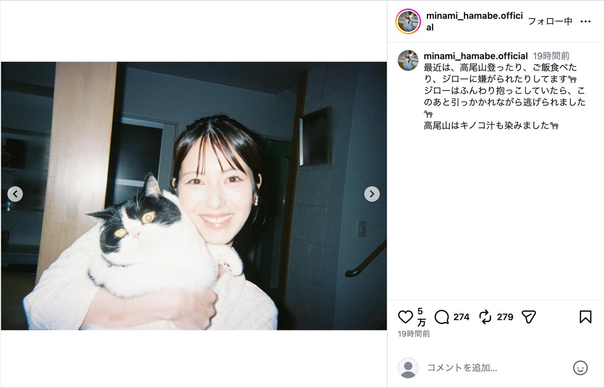 浜辺美波、愛猫ジローに塩対応されるの画像