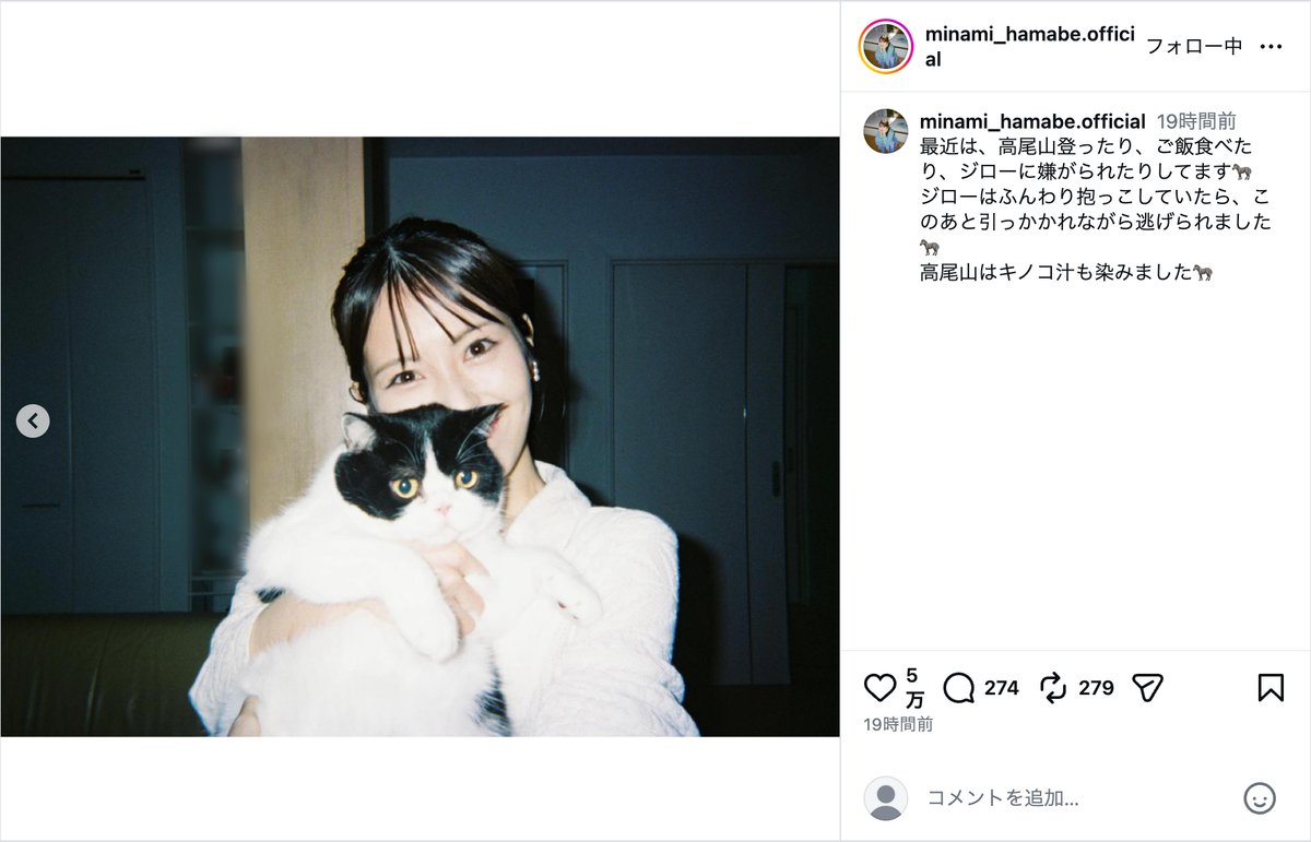 浜辺美波、愛猫ジローに塩対応されるの画像