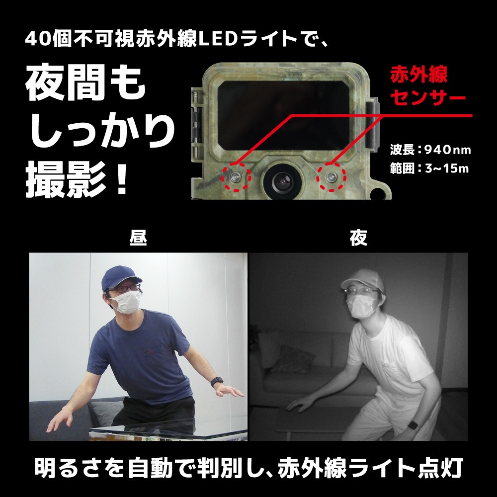 赤外線ライトで夜間でもしっかり撮影