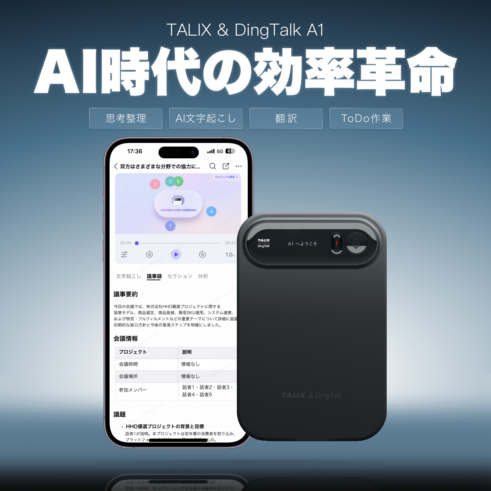 TALIX & DingTalk A1 AIボイスレコーダー