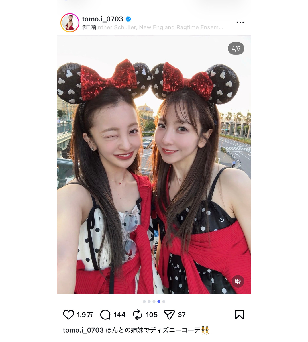 板野友美、姉妹でディズニー