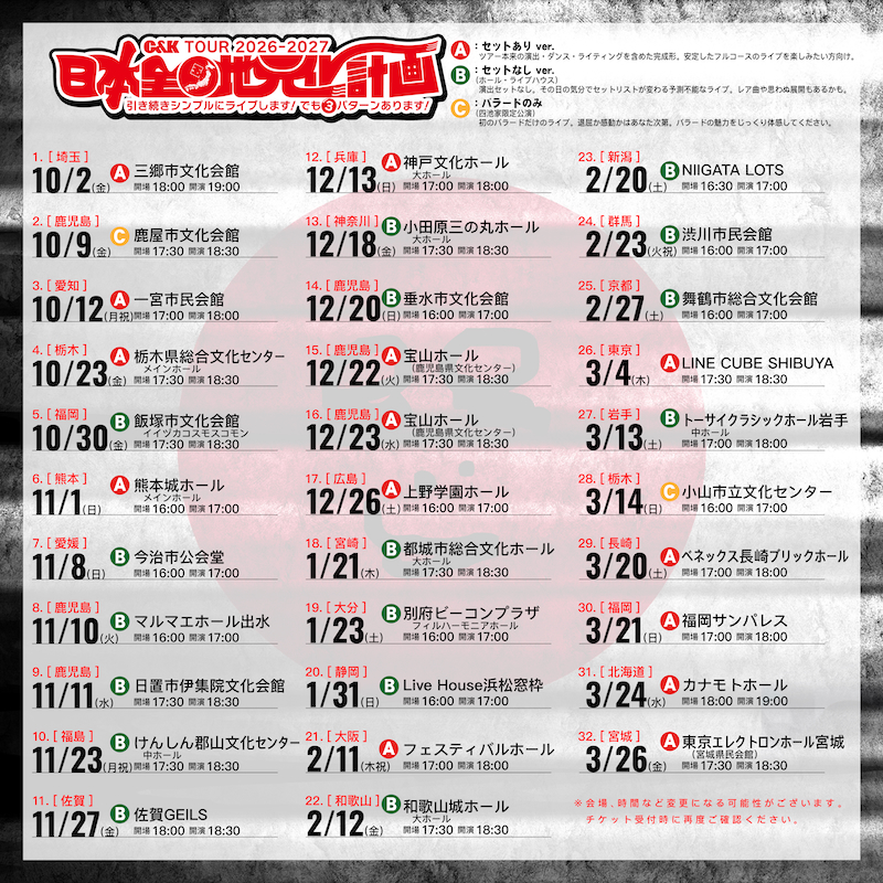 『日本全国地元化計画 ～引き続きシンプルにライブします！でも③パターンあります！～』スケジュール