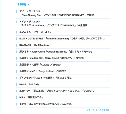 『2026 FNS歌謡祭 夏』タイムテーブル