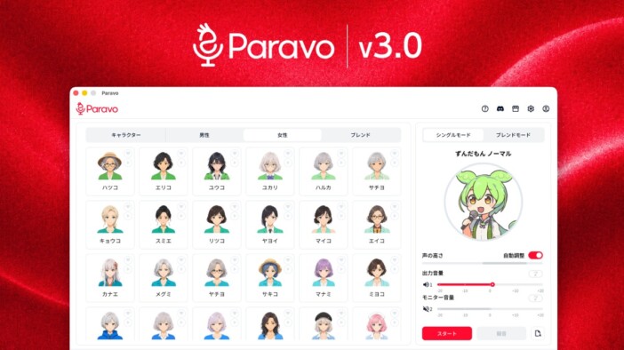 自分の声を「ずんだもん」に変換! 東大発AIスタートアップのボイスチェンジャー『Paravo』v3.0公開