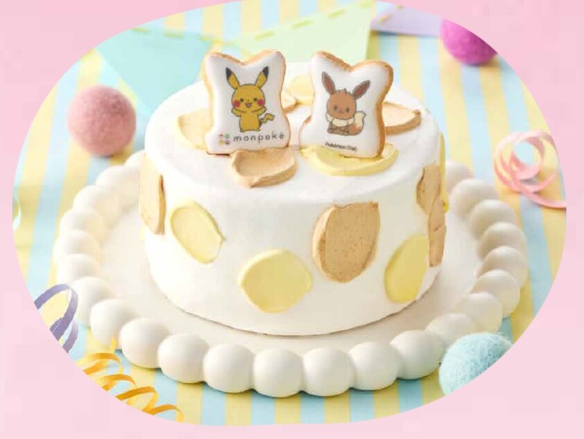 モンポケ ピカチュウ＆イーブイのパステルバースデーケーキ（直径12cm×高さ6cm）
