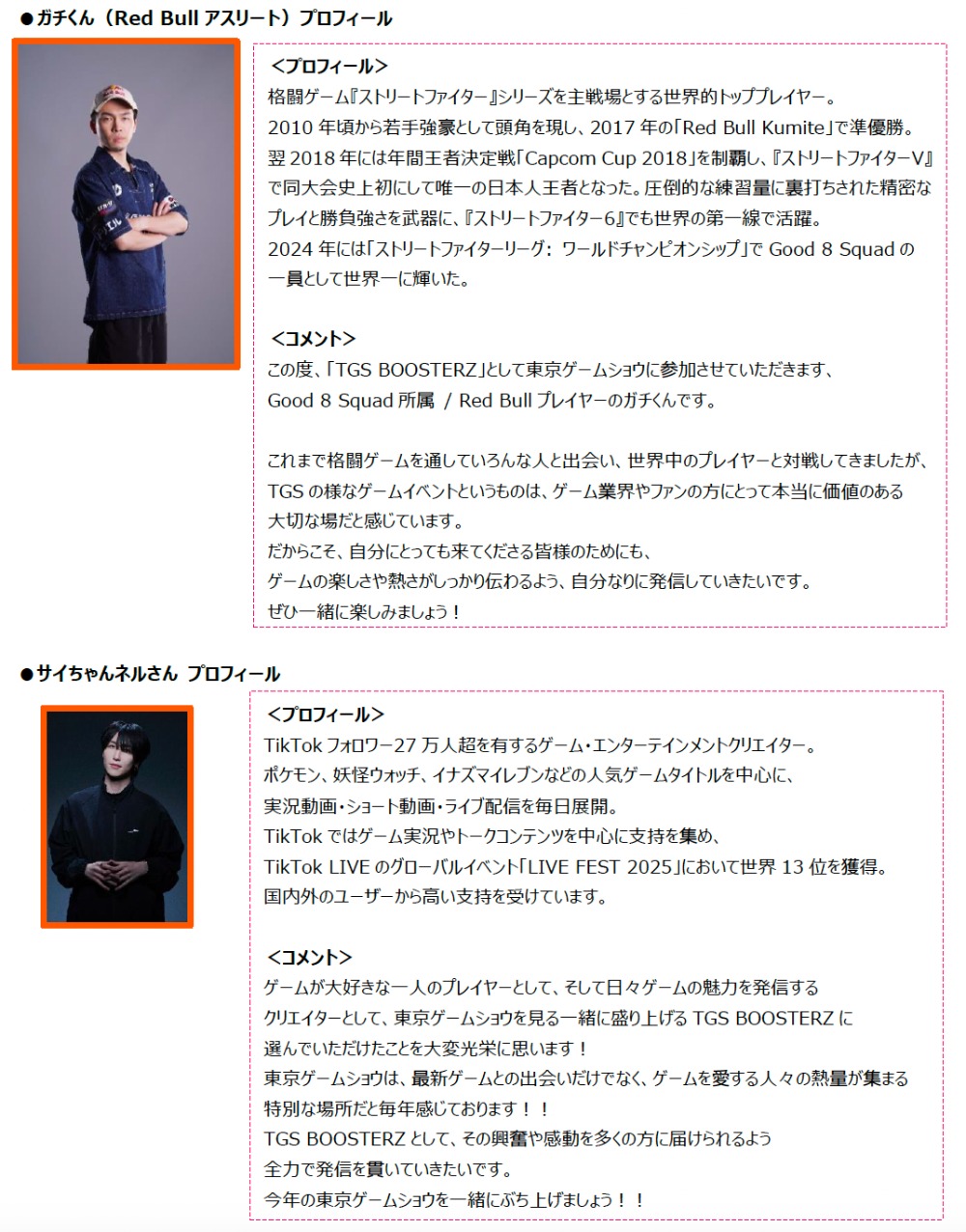 公式インフルエンサー　プロフィール・コメント