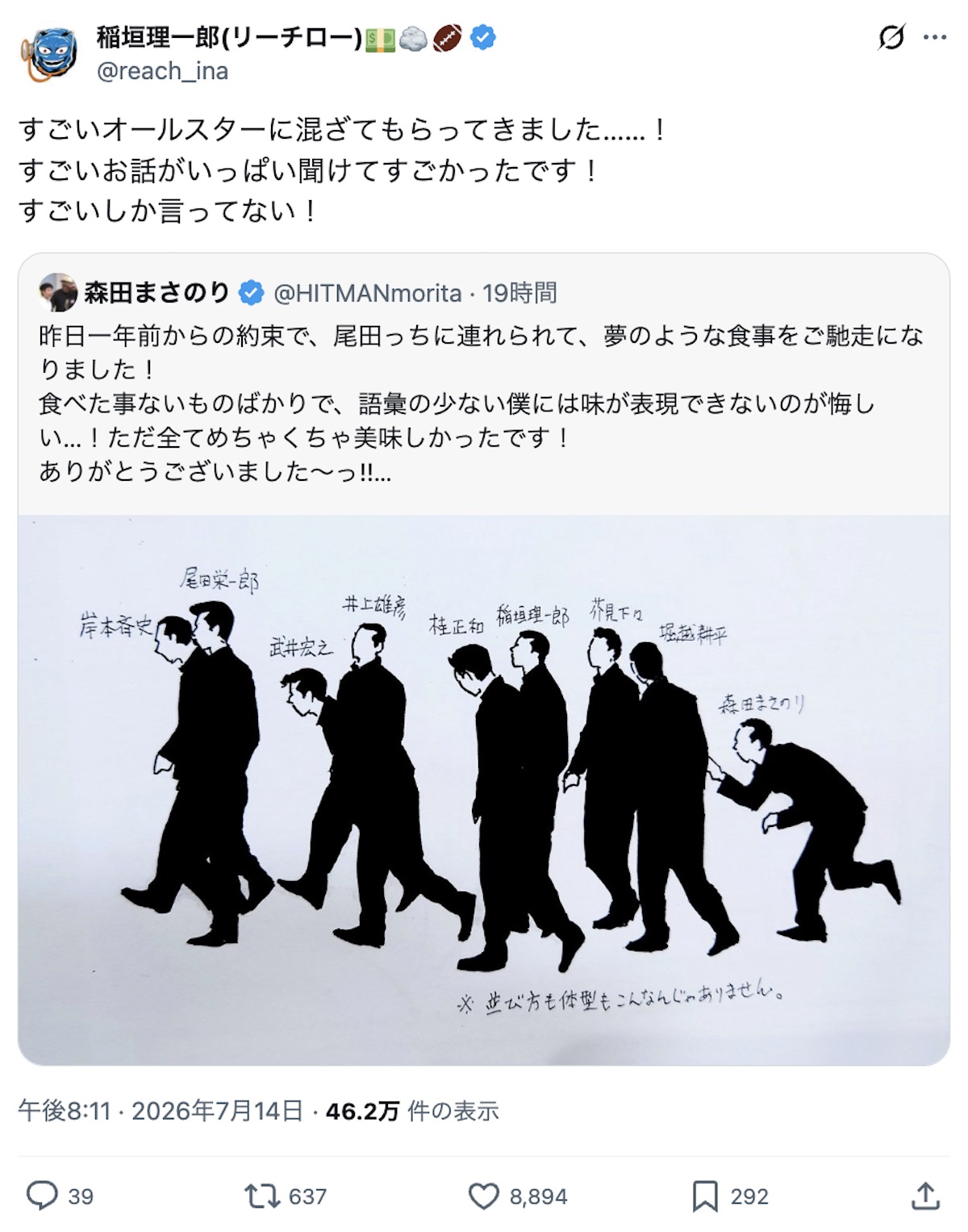 尾田栄一郎らジャンプ作家9人が食事会の画像