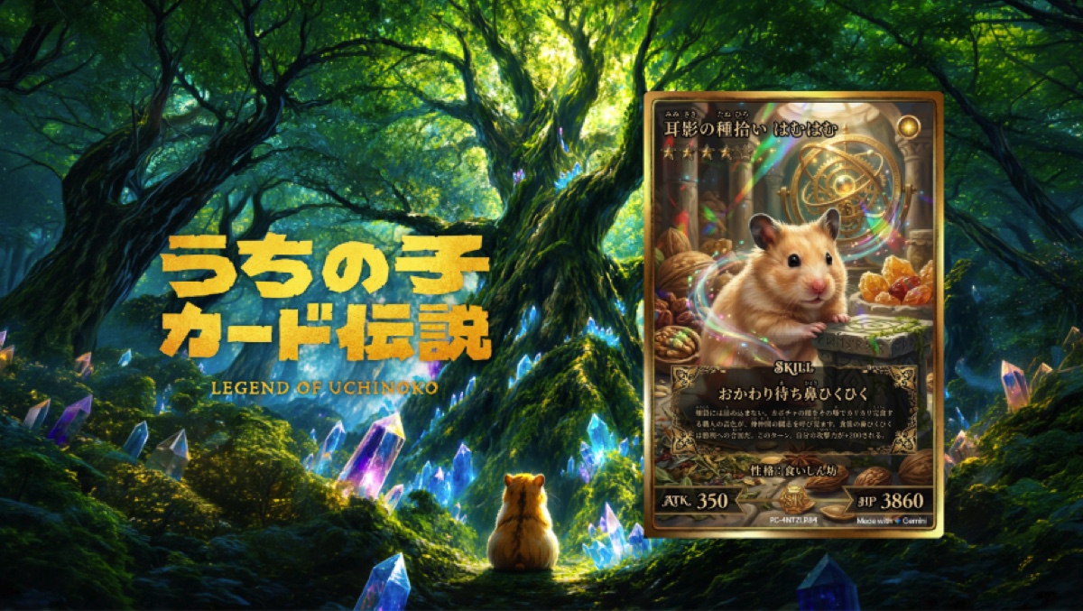野田クリスタルがプロデュースしたペットのトレーディングカード生成ゲーム『うちのこカード伝説』