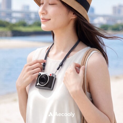 カメラ風デザインの携帯扇風機「Aecooly クリップファン」発売 ファッション小物感覚で取り付け