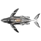 内部のLEDユニットと金属フレームを確認できる機械式ザトウクジラの上面