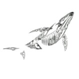 機械式ザトウクジラを構成する金属フレームと外装パーツの展開イメージ