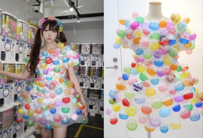カプセルトイからLEDまで 可愛すぎる“異素材”衣装が勢揃い 「なんでも服にしてみた展」レポート