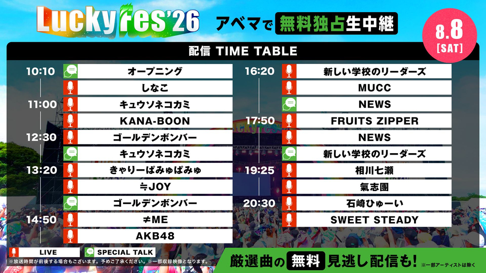 8月8日(土)DAY1 タイムテーブル