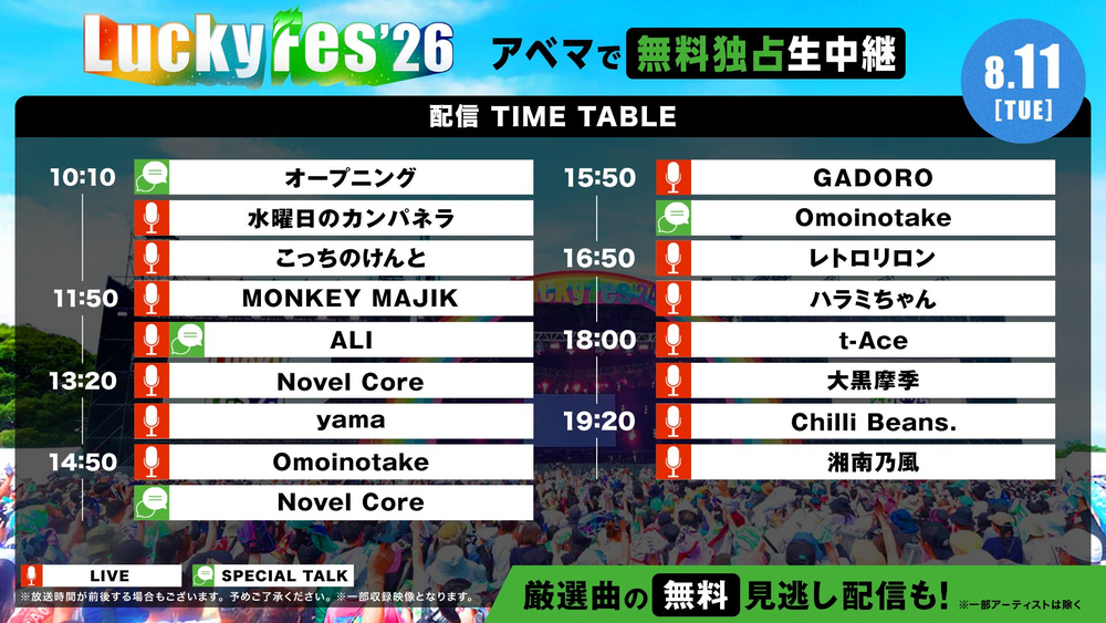 8月11日(火・祝)DAY4 タイムテーブル