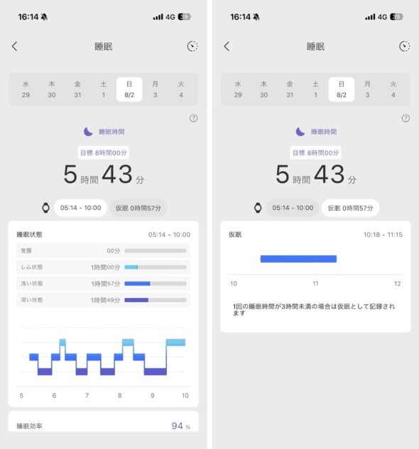 睡眠時間 アプリ画面