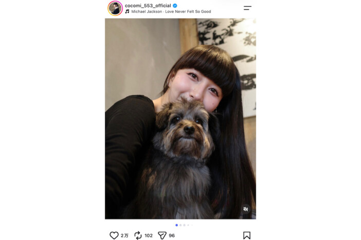 Cocomi「最近のあむびび集」愛犬と戯れるセルフィを大量公開 シックなドレス姿のコンサートオフショットも