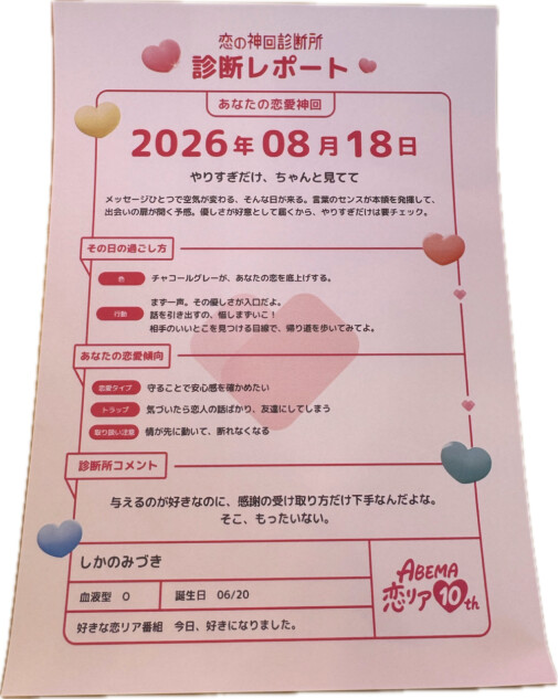 「恋の神回診断所」診断結果