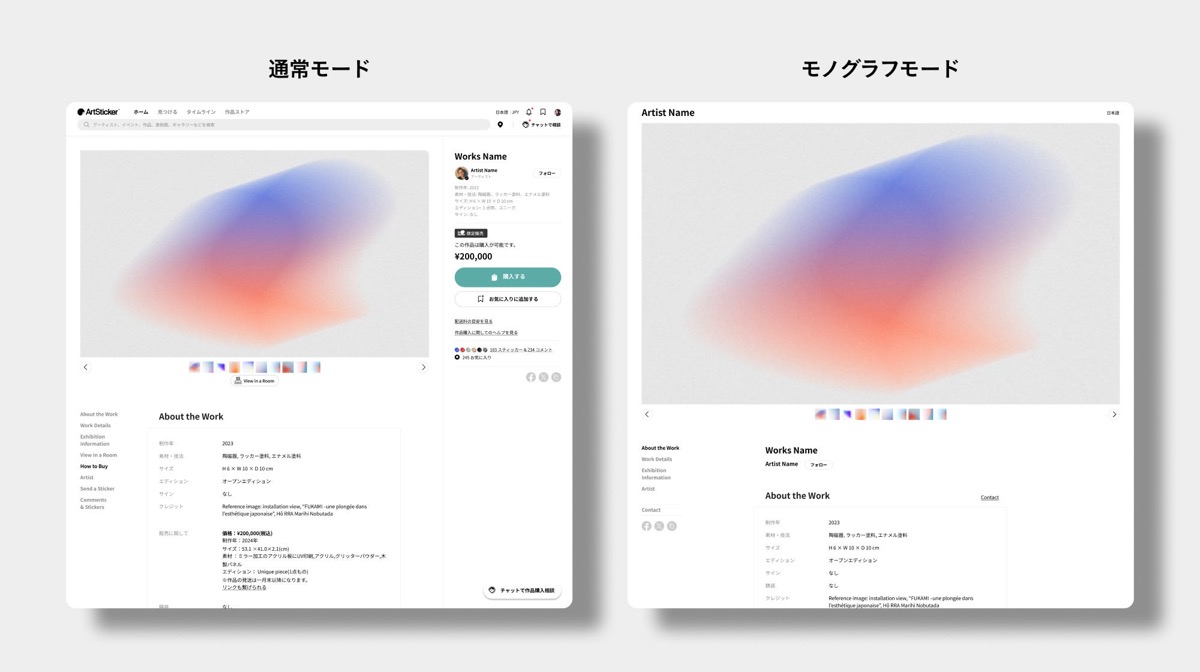 ArtStickerの通常モードとモノグラフモードの比較
