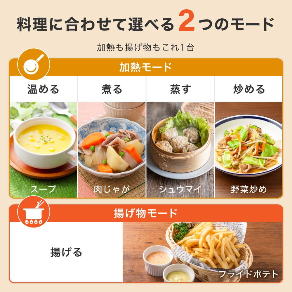 料理に合わせて選べる2つのモード