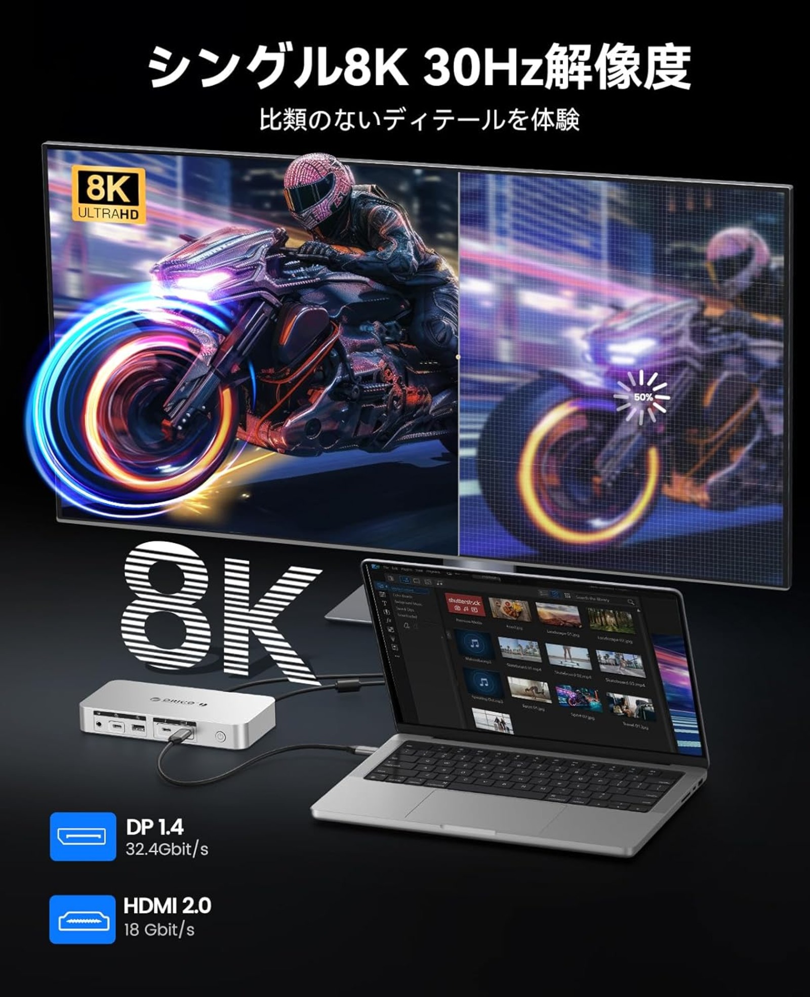 ORICO、8K出力対応のThunderbolt 4ドック発表の画像