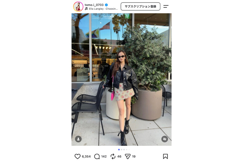 板野友美、レザー＆サングラスの秋コーデ