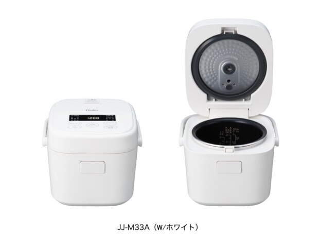 ひとり暮らしや小世帯に向けたコンパクト設計と3.1mm極厚まる釜×Wヒーターでふっくら炊き上げ、ハイアールの3合炊きマイコンジャー炊飯器