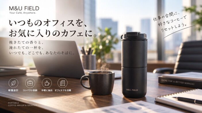 豆を挽く・淹れる・飲むまでを一台で　USB充電式でバックに入れて持ち運べるポータブルコーヒーメーカーが2色展開で新登場