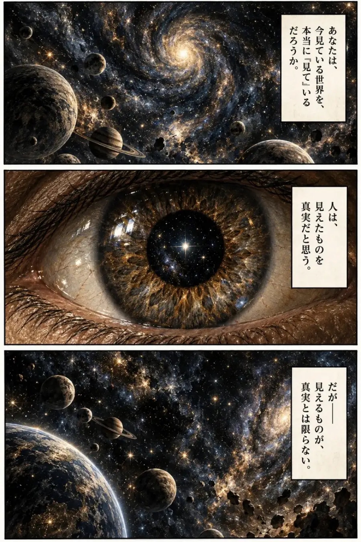 宇宙と目を描いた漫画『ガリレオの目』の誌面