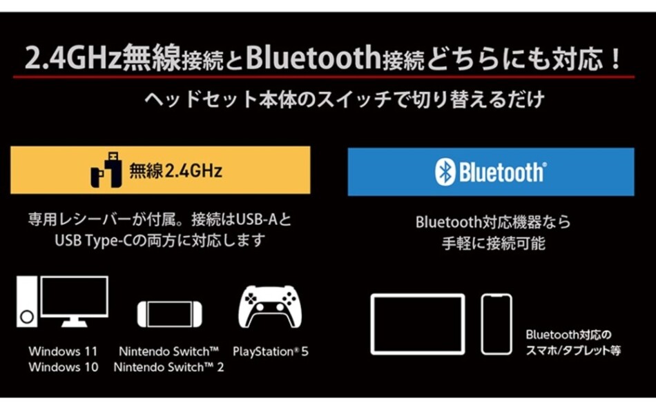 2.4GHz無線接続とBluetooth接続の両方に対応