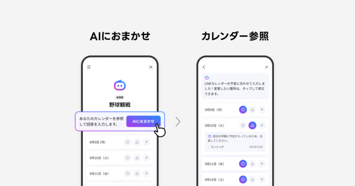 「AIにおまかせ」で参加可否の回答をサポート
