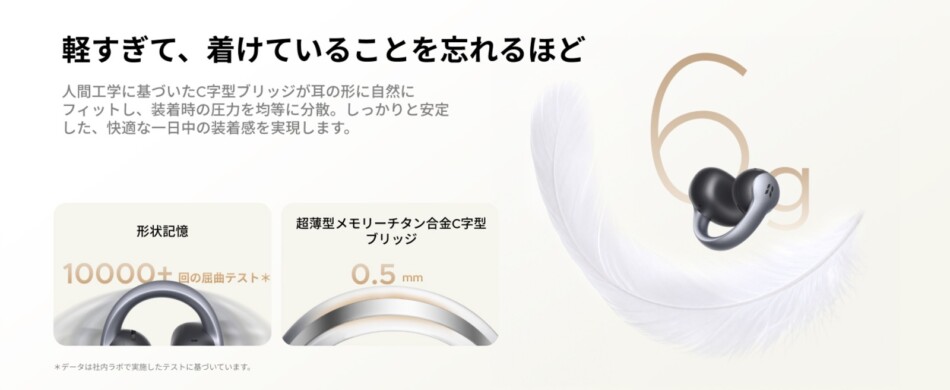 片耳約6gの軽量Cブリッジ設計