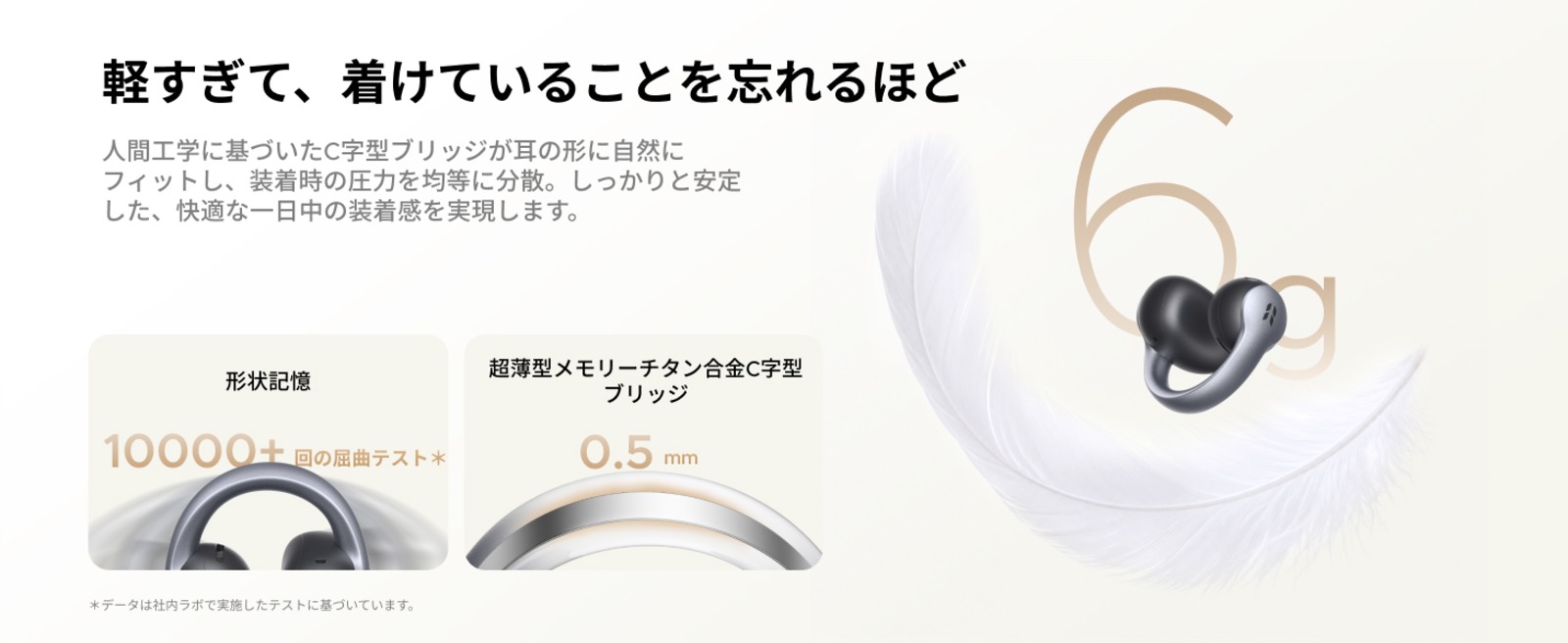 片耳約6gの軽量Cブリッジ設計