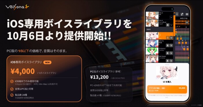 『VoiSona』iOS専用ボイスライブラリが登場　PCやDAW無しで歌声合成が楽しめる