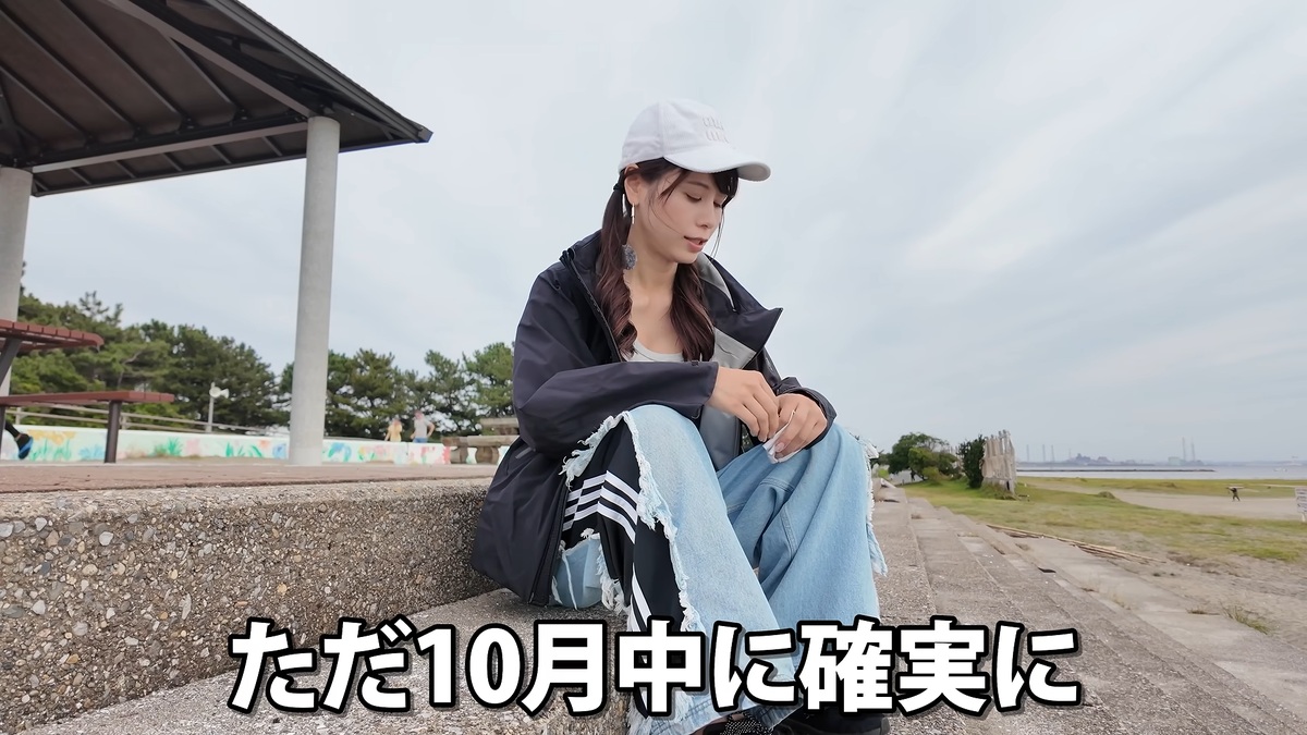 海辺で新たな愛車の納車予定などを話すあま猫