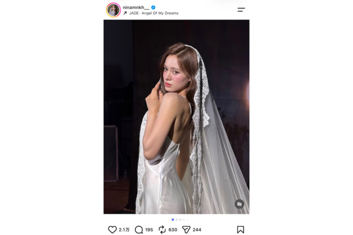 NiziU NINA、純白ドレス姿に「やばい過去一ビジュ」「背中も綺麗すぎる」 AYAKA、MIIHIらも異なるドレス姿お披露目